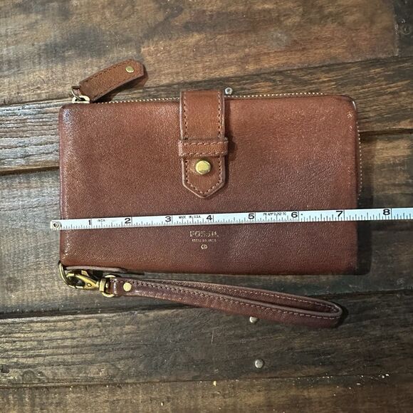 Vintage Fossil 1954 Brown Leather Wallet Wristlet Organizer Clutch - Picture 10 of 12